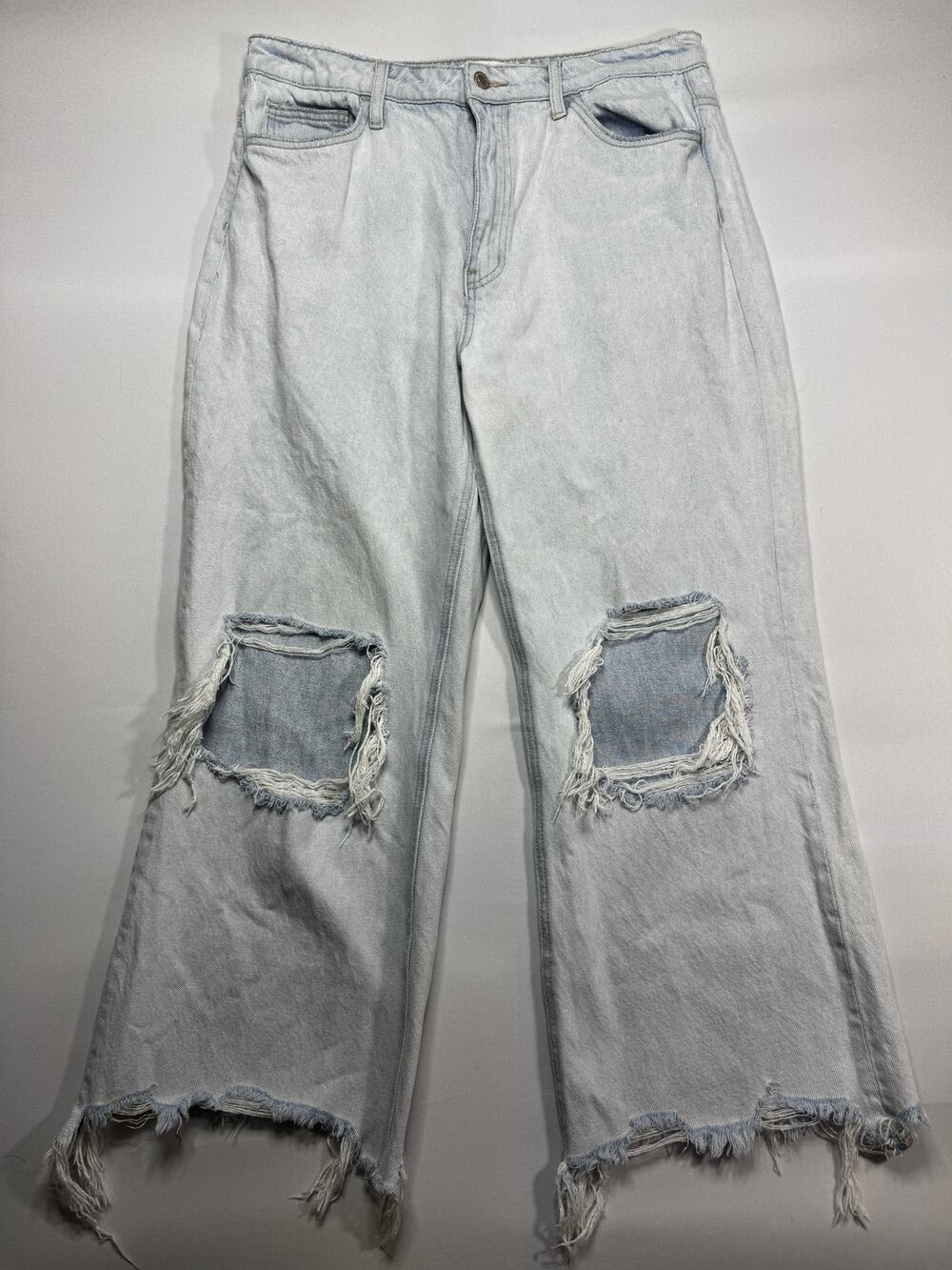 Vervet Women's Distressed Wide Leg Crop Blue Denim Jeans - Size 31 (33x26.5)